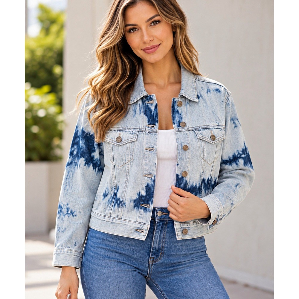 GAP Denim Womens XS Tie Dye Jean Jacket Light Wash Blue NWT 850918-00-1 0000